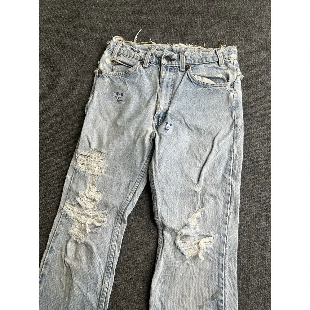 Mens 90s Levis 505 Orange Tab Distressed Custom Patchwork Jeans, Size 32x32
